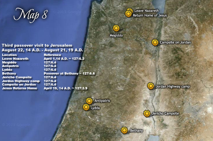 Third passover visit to Jerusalem - August 22, 14 A.D. - August 21, 19 A.D.