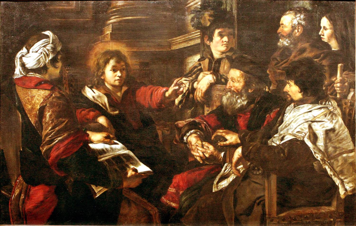 Giovani  Serodine (1600) Imagine their surprise and amazement when they recognized the voice of the missing lad and beheld him seated among the temple teachers. (p.1384)