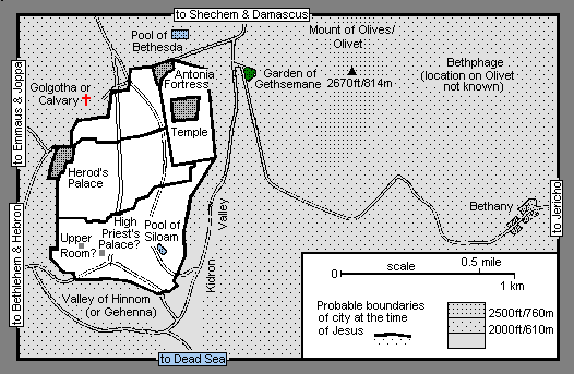 Mount of Olives lies between Bethany and Garden of Gethesemane, as show in the diagram.