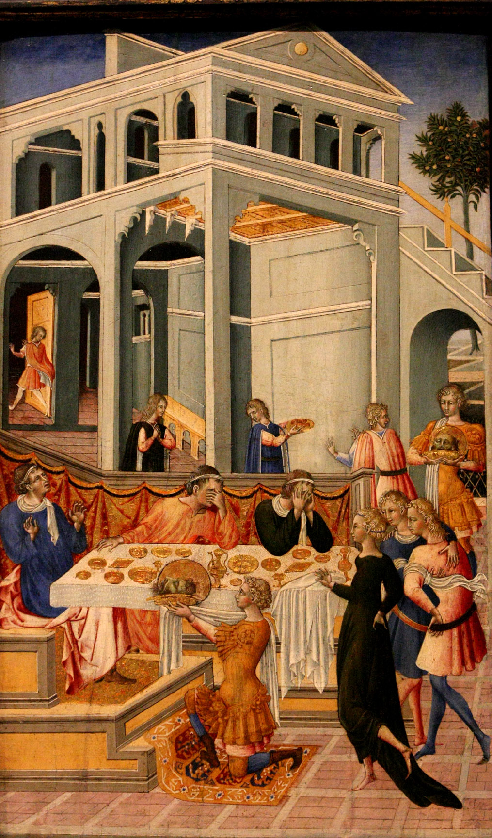 Six scenes from the life of John the Baptist, The head of John brought before Harod.