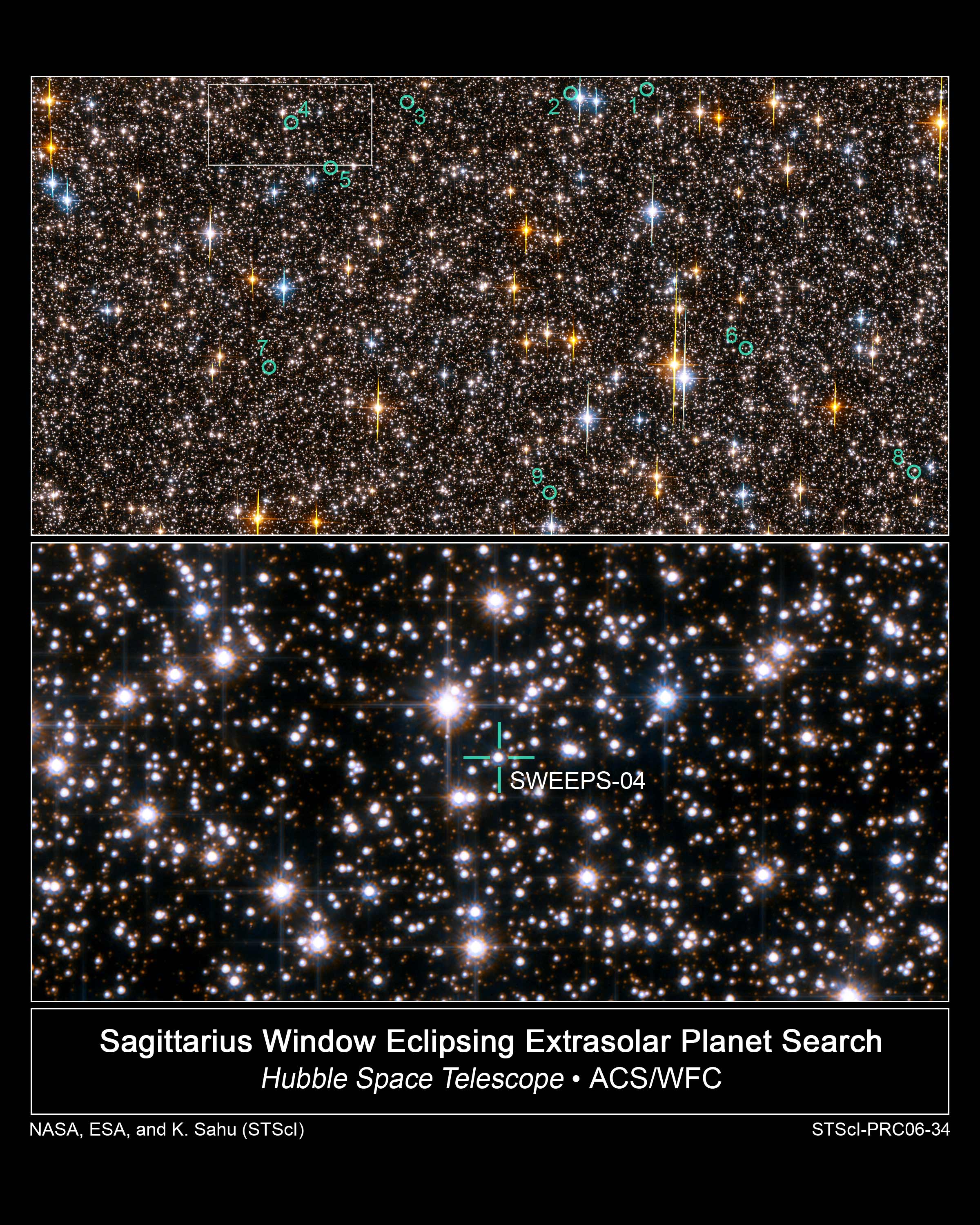 This is an image of one-half of the Hubble Space Telescope field of view in the Sagittarius Window Eclipsing Extrasolar Planet Search 

